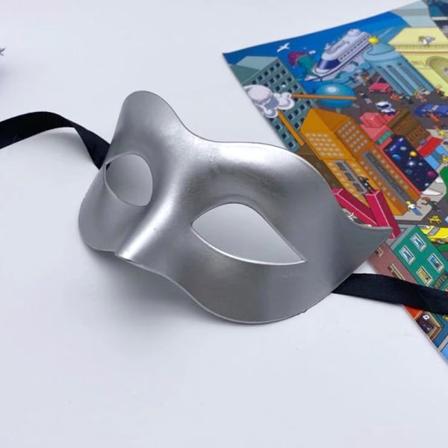 Sølvfarget The Good Life herre- eller damemaske i venetiansk stil, maske for øynene til fest, sort matt karneval Halloween