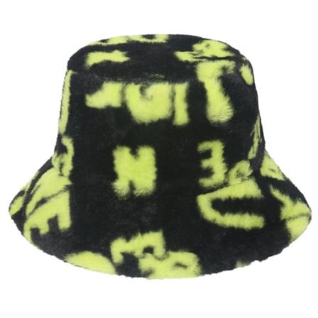 Vinterbogstav Trykt Spandhat Faux Fur Fiskerhat Fluffy Spandhatte Yellow