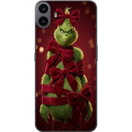 Kompatibelt Mobilskal till Nothing Nothing CMF Phone 1 Grinchfigur dekorerad med röda sammetsrosetter i julig studioscen med lekfull och humoristisk