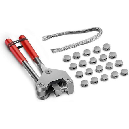 Sett med plomberingstang Sett med plomberingstang sett med sikkerhetsplomber, med rødt plastbelagt håndtak, stålplomberingstang, 20 runde plomber, 20 