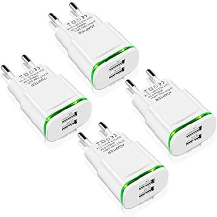 USB-nettstrømadapter, 4-pakning 2.1A 5V 2-porters universell LED-strøm
