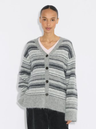 Holzweiler - Fluffy Stripe Cardigan - Grey Stripe - Womens - Extra Small