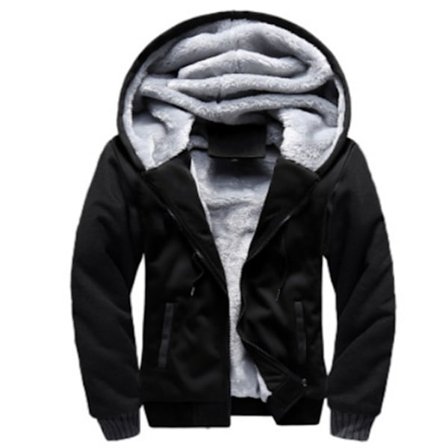 Herre Genser Varm Fleeceforet Sweatshirt Jakke Vinter Gym Fleece Hettegenser Full Glidelås Varm Tykk Jakke svart