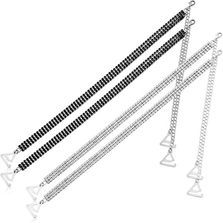 2 par strass bh-band (silver och svart) Justerbara osynliga band Halkfria bh-band för bh-toppar