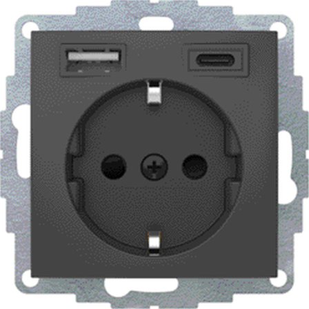 Hager 48041606 Uttag 1-vägs, USB-uttag A+C 3A, Strömbrytare & vägguttag