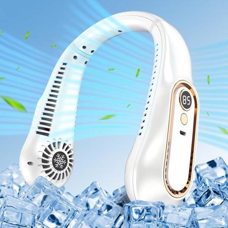 Bärbar nackfläkt, bladfri handsfree hängande fläkt med LED-display, 3 hastigheter, 360° kylande luftflöde USB-laddningsbar personlig nackfläkt, tyst 
