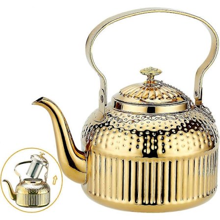 Tekanna med sil 1,2 liter (42oz) 4-5 koppar, vattenkokare i rostfritt stål för spishäll induktion/gas Guld