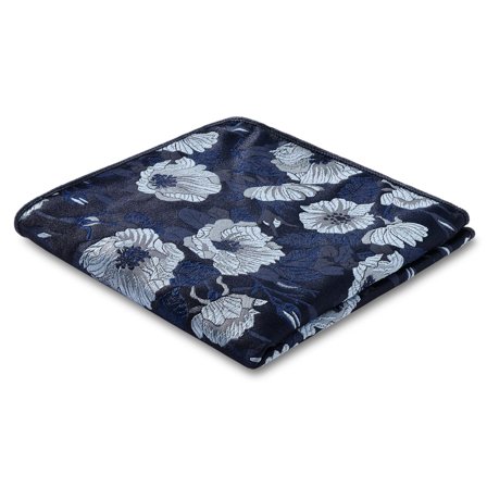 Dianthus | Pañuelo de bolsillo floral de seda azul para hombres - Pañuelos de bolsillo estampados
