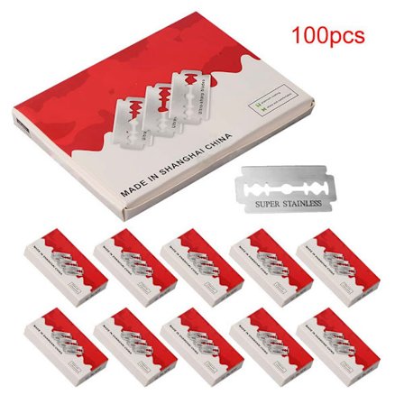 100 stk. rustfrit stål manuel ansigtsbarbering barberblade dobbeltkantede barberblade til mænd