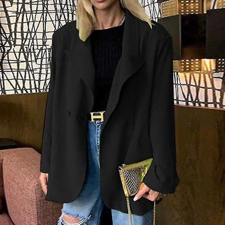 Langærmede businessjakker til kvinder, arbejdscardiganjakke enkeltradede blazere -