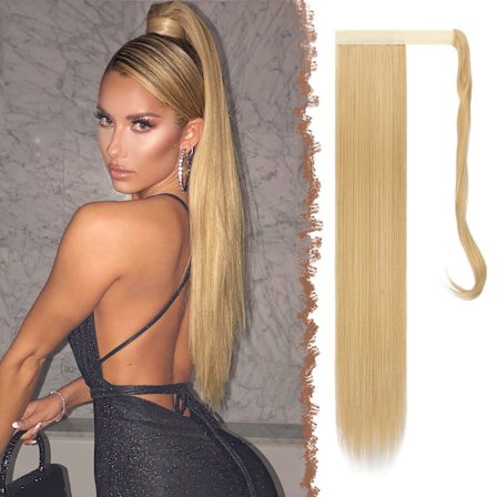 Lång svep runt hästsvansförlängning, rak syntetisk hårförlängning