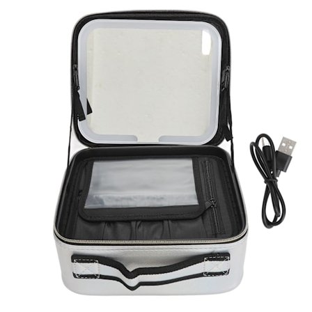 Professionel Rejse Makeup Taske med Stort Belyst Spejl Justerbar Lysstyrke Blændende Farve Kosmetik Organizer