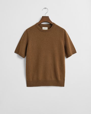 GANT Damen Kurzärmliger Rundhalspullover aus superfeiner Lambswool (L) Khaki