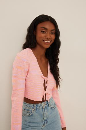 Misslisibell x NA-KD Haut noué à manches longues - Collections des influenceuses - Rose,Multicolore - EU 50