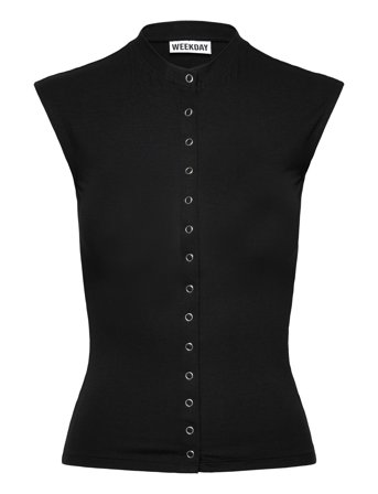 Weekday Sleeveless Button-Up Top - Black - L