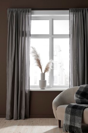 &Home - Gardin med løbegang i bomuldsvoile 2-pak - Grå - Gardinfag med løbegang - 250 - Fra Homeroom