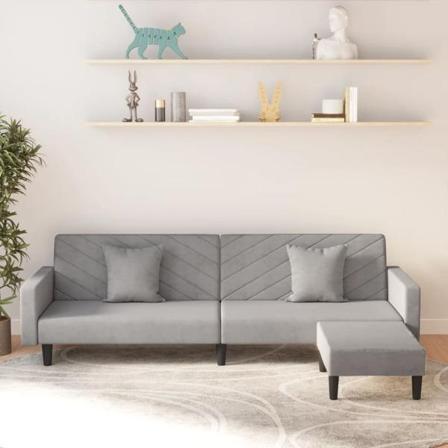 Vidaxl Bäddsoffa 2-sits Med Två Kuddar Och Fotpall Ljusgrå Samme Grå
