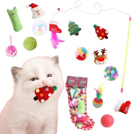 14-pack Julkattleksaker Strumpfyllare Leksaker för katter Jul Nyår Julklappar Design med juldekoration för helgen [D]