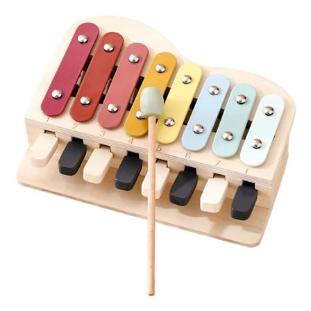 2-i-1 Piano Xylofon Tre Musikkleke for Småbarn 1-3 År Pedagogiske Musikkinstrumenter med 8 Fargerike Tangenter