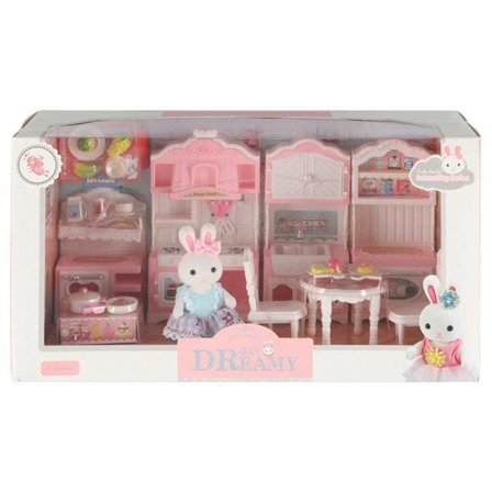 Legesæt med kanin og køkken - komplet minikøkken med figur og tilbehør