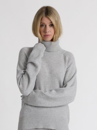 Kashmina - Kashmirgenser med høy hals "Milano" - lys grå - Size XL