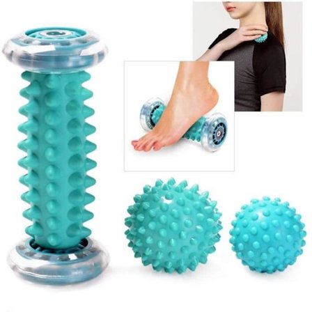 Fodmassage sæt - Massagerulle og 2 massagebolde - Blå