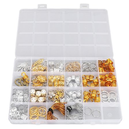 Hårpärlor Smycken Dreadlock Flätor Smycken Ringar ihåliga ringar DIY Hårdekorationer Tillbehör med förvaringsfodral för fest