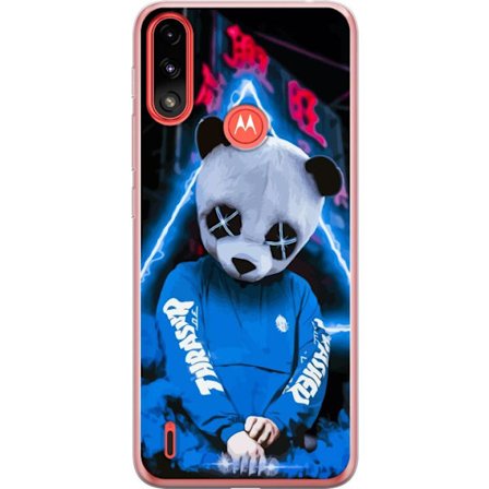 Kompatibel Mobilcover til Motorola Motorola Moto E7 Power Panda med futuristisk maske i neonmiljø cyberpunk-inspireret illustration med stærke farve
