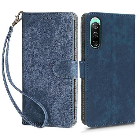 For Sony Xperia 10 IV 5G Telefon Lærveske Stativ Lommebok RFID-blokkerende Telefondeksel med Stropp