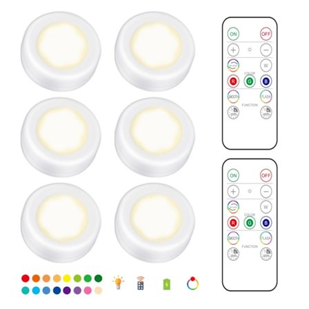6 stk. LED Spotlights 2 fjernkontroller RGB Design - Flerfargede