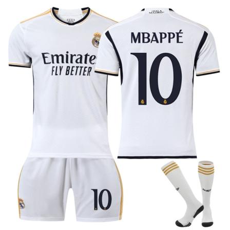 Ny sæson nr. 10 Mbappe 2324 Real Madrid hjemmefodboldtrøje, egnet til voksne og børn + sokker S