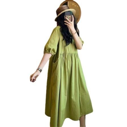 Pocket Pocket Löysä A-linjainen mekko Löysä keskipitkä baby hame Green L