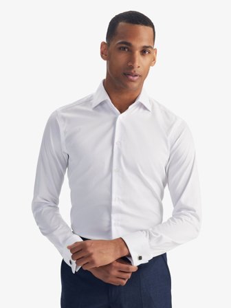 John Henric Men's Weißes Hemd mit doppelten Manschetten Size 44