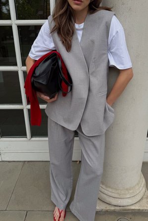 NA-KD - Oversized lang vest - Dressvest - Grå - EU 34