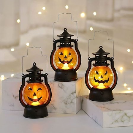 3 stk Halloween Gresskar Lykt Bærbar Gresskar Lampe Skummel Gresskar Ansikt Inneholder Holdbar AG10 Knapp Batteridrevet Plast Gresskar Bordlampe 