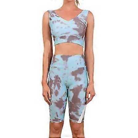 Yoga Kläder Dam Tie Dye Sport Yoga Set Crop Tops Byxor Träningsset (M)