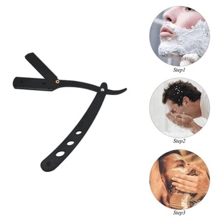 Barberkniv / Shavette i rustfrit stål - Skæg & øjenbryn sorte