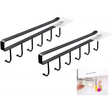 Kahvi- ja teekupin pidike kaappiin, 2 kpl, 6 koukulla, hyllyn alle, mukiteline