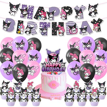 Kuromi-temafestartikler Dekoration Banner Balloner Kit Kage Cupcake Toppers Sæt Rekvisitter Gaver