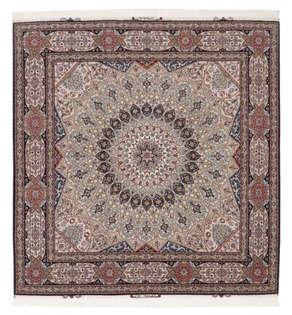 Noué À La Main Tabriz 60 Raj Chaîne De Soie Tapis 202X208 De Laine Marron/Gris Clair
