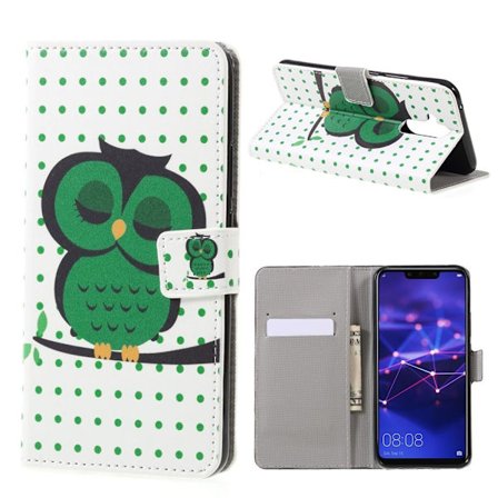 Huawei Mate 20 Lite flipfodral i läder med mönsterutskrift - Sovande Uggla