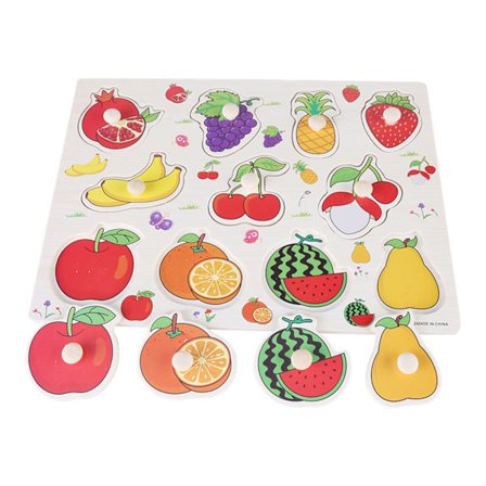 Træ kognitivt knap-puslespil Børn pædagogisk læring legetøj med håndgreb (Frugt)