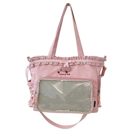 Yndig Ita Taske Klar Crossbody Taske Stor Kapacitet Skuldertaske Pendler Taske Rynket Blonde Sløjfer Messenger Taske Skoletaske Pink