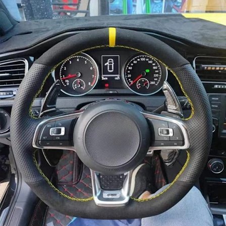 Anpassat bilrattsskydd handsömnad fläta mocka för kompatibel med volkswagen golf 7 gti golf r mk7 vw polo gti scirocco 2015 2016