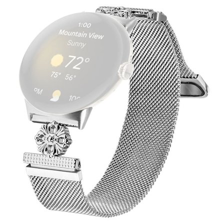 Google Pixel Watch 2 Milanese Band Flower Stainless Steel Magnetisk Mesh Watch Strap - Sølv