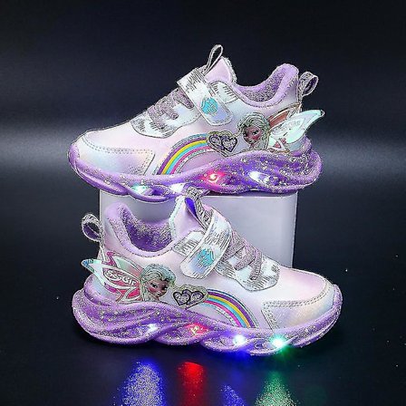 Flickor Led Casual Sneakers Elsa Princess Print Outdoor Skor Barn Light-up Halkfria skor för och vinter