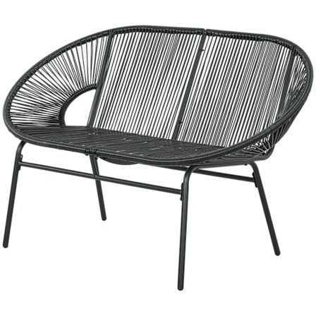 Polyrattanbænk, 2-Personers Rattanbænk, Havebænk, Balkonbænk Op Til 260 Kg, Sort, Stål, Til Terrasse Og Altan