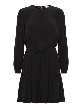 Viscose F&F Knee Dress Ls Knelang Kjole Svart Tommy Hilfiger