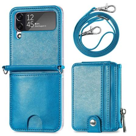 TG Samsung Galaxy Z Flip 3 - Älykäs Puhelin Kotelo Korttitaskuilla Sininen