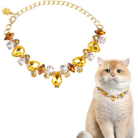 Koiran kaulapannat ja kissan kultaketjukaulakorut. Säädettävät keltaiset timanttikaulapannat, joita koristavat suloiset lemmikin tassunjäljet, sopivat